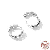 925 Sterling Silver Simple Hollow out Leaf Hoop Earrings