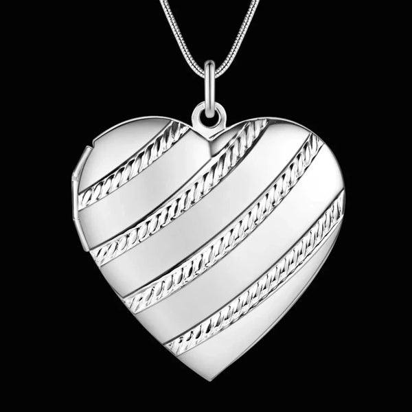925 Sterling Silver Photo Heart Pendant - 6 Chain Lengths