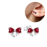 925 Sterling Silver Red Bow Matching Necklace Ring Earrings