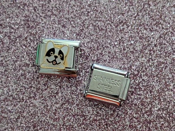 Stainless Steel Black & White Frenchie Italian Charm