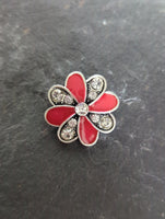 Red Enamel & Clear Crystal Flower Snap Charm