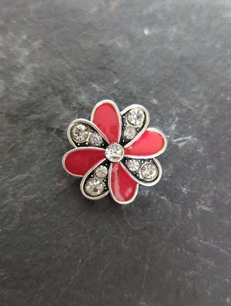 Red Enamel & Clear Crystal Flower Snap Charm