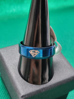 Stainless Steel Blue Band Superhero Ring  - Size V