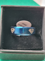 Stainless Steel Blue Band Superhero Ring  - Size V