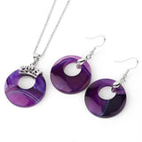 Natural Hollow Round Gem Stone Earrings & Necklace Set - 16 Colours