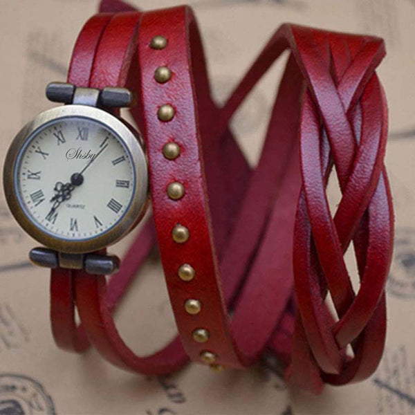 Vintage Cowhide Roman Numerals Weave Braid Watch - 6 Colours