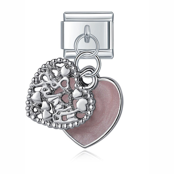 Stainless Steel Family Coloured Heart Italian Charm - 5 Colours