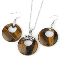 Natural Hollow Round Gem Stone Earrings & Necklace Set - 16 Colours