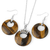 Natural Hollow Round Gem Stone Earrings & Necklace Set - 16 Colours