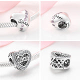 925 Sterling Silver Hollow Heart Sister bead Charm