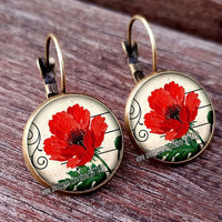 Red Poppy Flower Hanging Earrings - 28 Designs