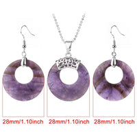 Natural Hollow Round Gem Stone Earrings & Necklace Set - 16 Colours