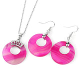 Natural Hollow Round Gem Stone Earrings & Necklace Set - 16 Colours