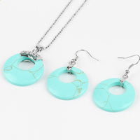 Natural Hollow Round Gem Stone Earrings & Necklace Set - 16 Colours