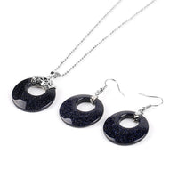 Natural Hollow Round Gem Stone Earrings & Necklace Set - 16 Colours