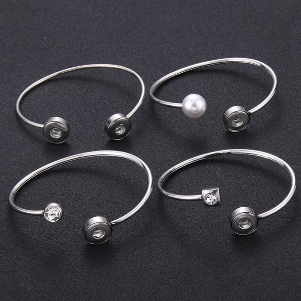 Stainless Steel Cuff Crystal Bracelet (Fit 12mm Snap Charm) - 4 Designs