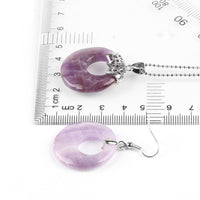 Natural Hollow Round Gem Stone Earrings & Necklace Set - 16 Colours