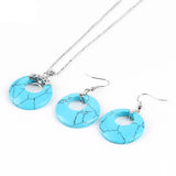 Natural Hollow Round Gem Stone Earrings & Necklace Set - 16 Colours