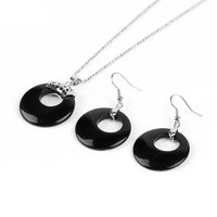 Natural Hollow Round Gem Stone Earrings & Necklace Set - 16 Colours