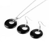 Natural Hollow Round Gem Stone Earrings & Necklace Set - 16 Colours