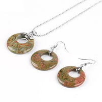 Natural Hollow Round Gem Stone Earrings & Necklace Set - 16 Colours