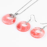 Natural Hollow Round Gem Stone Earrings & Necklace Set - 16 Colours