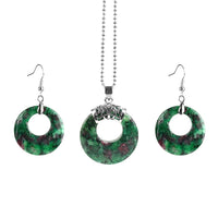 Natural Hollow Round Gem Stone Earrings & Necklace Set - 16 Colours