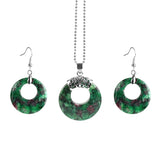 Natural Hollow Round Gem Stone Earrings & Necklace Set - 16 Colours