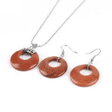 Natural Hollow Round Gem Stone Earrings & Necklace Set - 16 Colours