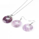 Natural Hollow Round Gem Stone Earrings & Necklace Set - 16 Colours