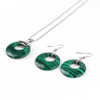 Natural Hollow Round Gem Stone Earrings & Necklace Set - 16 Colours