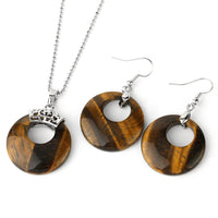 Natural Hollow Round Gem Stone Earrings & Necklace Set - 16 Colours