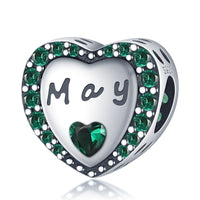 925 Sterling Silver May Green CZ Heart Charm