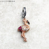 925 Sterling Silver CZ Pave Rose Gold Flamingo Dangle Charm