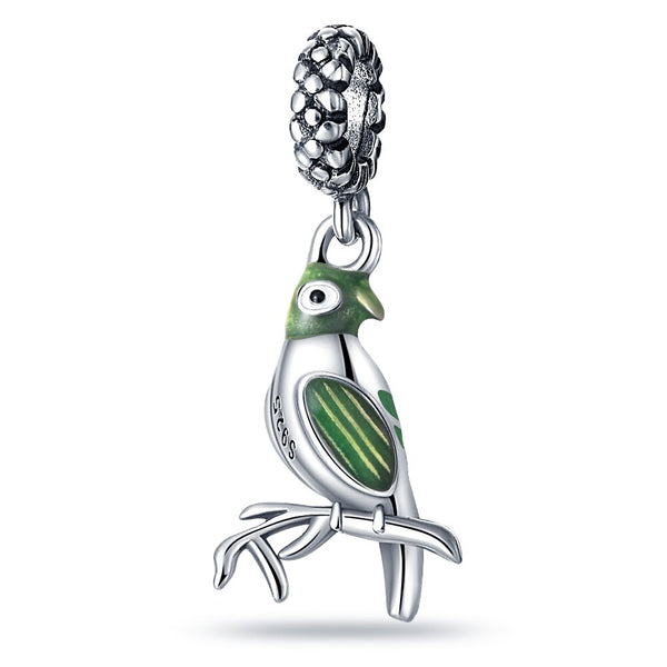 925 Sterling Silver Green Parrot Hanging Charm