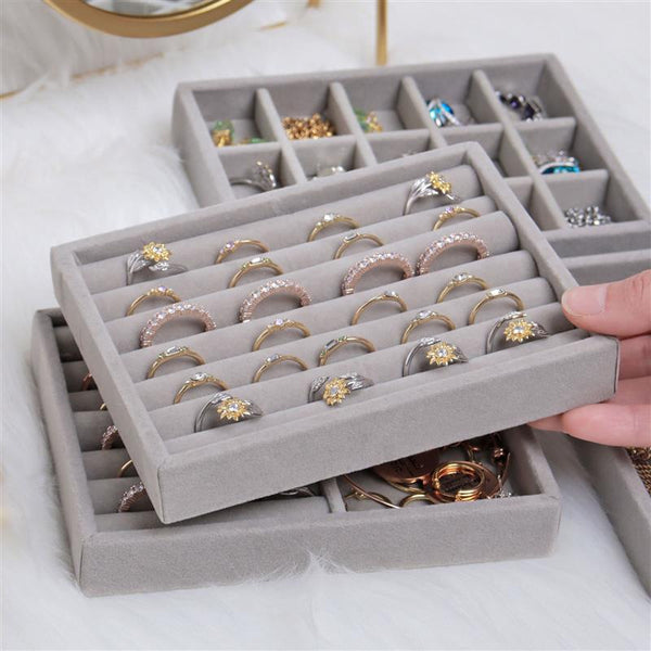 Velvet Effect Stackable Jewellery Tray - 5 Options