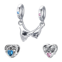 925 Sterling Silver Forever Love Blue CZ Heart Hanging Charm