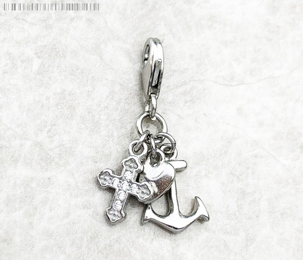 925 Sterling Silver Faith Hope Love Dangle Charm