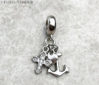 925 Sterling Silver Faith Hope Love Dangle Charm