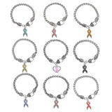 Rhinestone Breast Cancer Ribbon Awareness Bracelet - 10 Colours