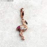 925 Sterling Silver CZ Pave Rose Gold Flamingo Dangle Charm