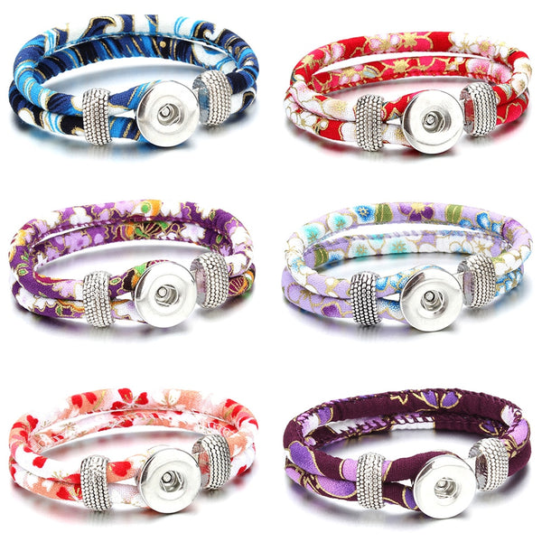 18mm Printed Rope or Plain Leather Snap Bracelet - 41 Options