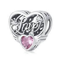 925 Sterling Silver Love Pink CZ Heart Charm