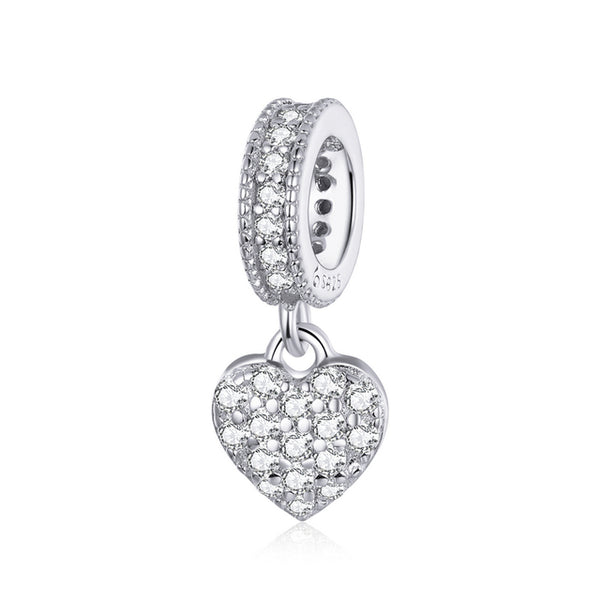 925 Sterling Silver Clear CZ Heart Hanging Charm