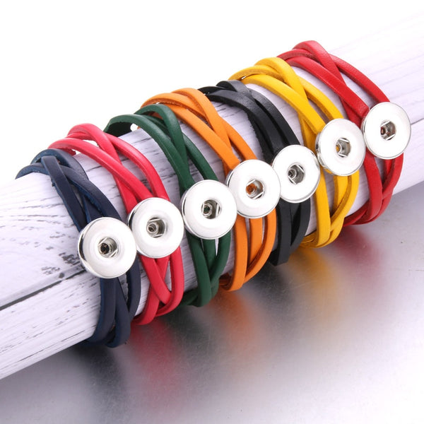 Adjustable Leather Snap Button Bracelet - 7 Colours