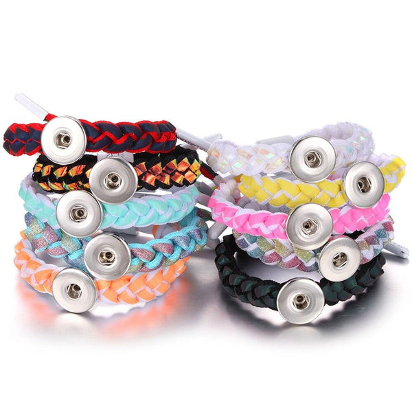 Adjustable Braided Shoelace Snap Bracelet  - 11 Colours