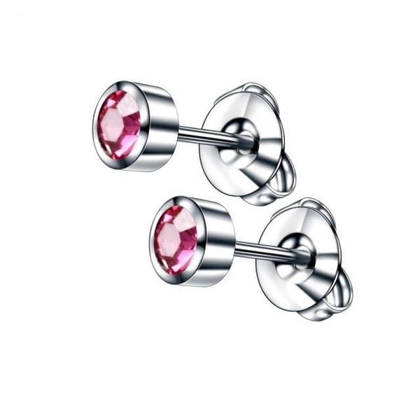 Birthstone Gem Stainless Steel Stud Earrings