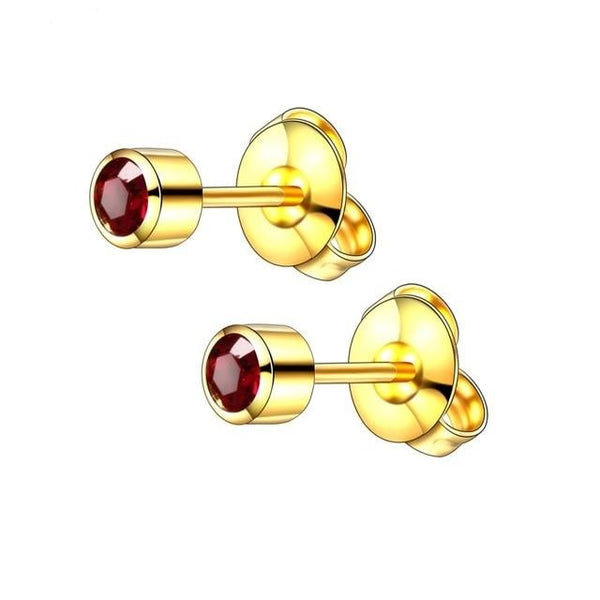 Birthstone Gem Stainless Steel Stud Earrings - Gold Plated