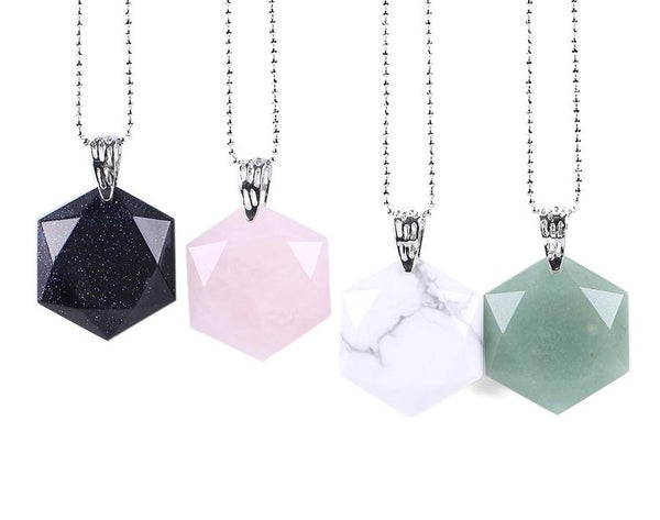 Faceted Hexagonal Natural Gem Stone Necklace (with Chain)