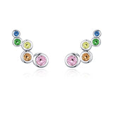 925 Sterling Silver 5 Circle Rainbow CZ Stud Earrings